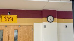 The clock in the cafeteria is currently one of the only working clocks in Algonquin on June 11. Other clocks around the school are not working.