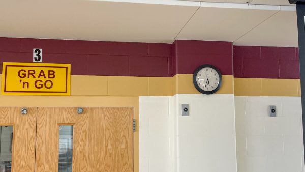 The clock in the cafeteria is currently one of the only working clocks in Algonquin on June 11. Other clocks around the school are not working.