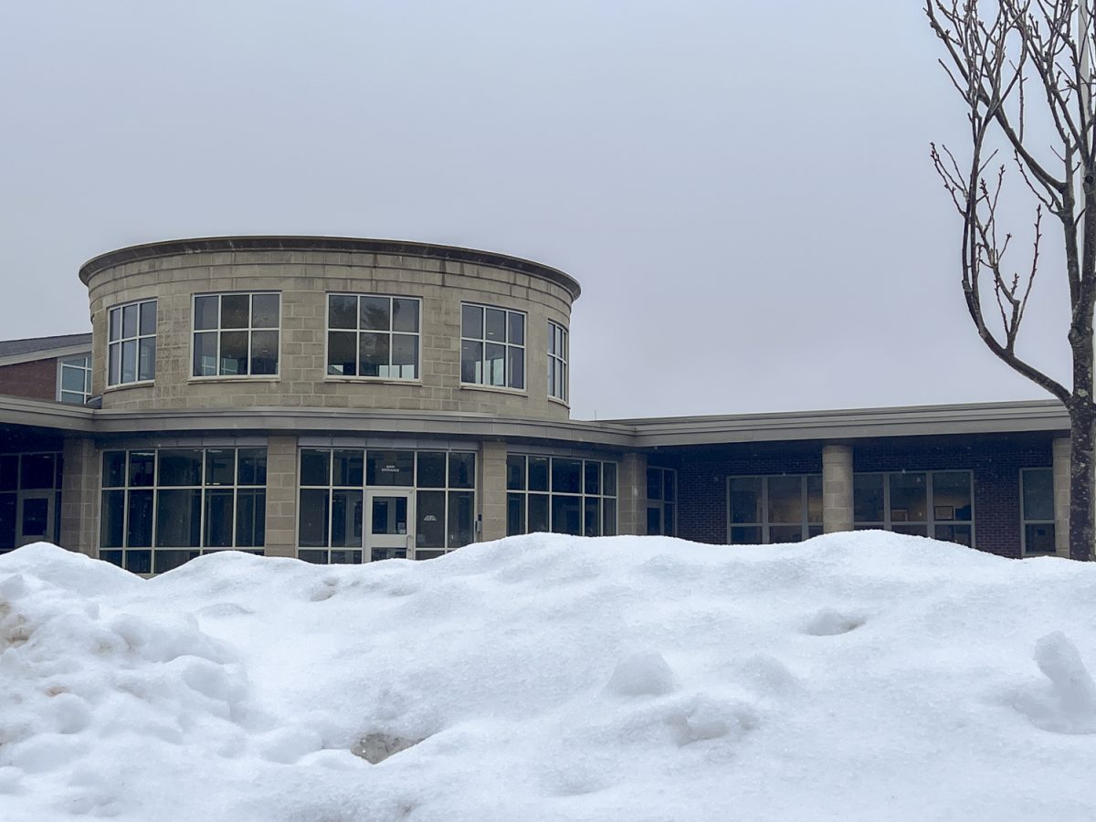 Snow and ice cover Algonquin Regional High School on Jan. 7. The weather conditions caused a 2-hour delay for the school.