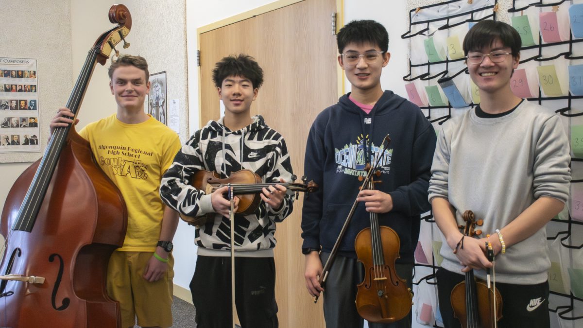 Orchestra musicians sophomore Ben Probst, freshman Austin Wu, sophomore Leo Deng and senior Aaron Wu each earned a part in the Central Districts music festival and will perform at Mechanics Hall on Jan. 17.