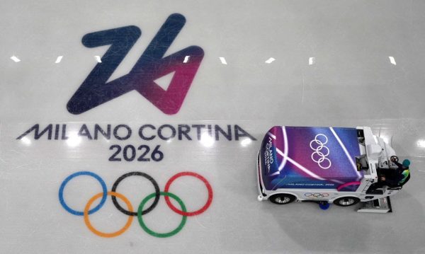 Milano Cortina 2026 Winter Olympics - Figure Skating - Milano Ice Skating Arena, Milan, Italy - February 2, 2026 General view inside the arena as ice resurfacers drive around the ice rink REUTERS/Fabrizio Bensch
